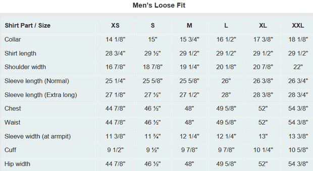 Standard shirt size for loose fit