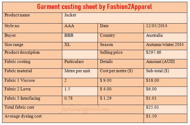garment costing sheet