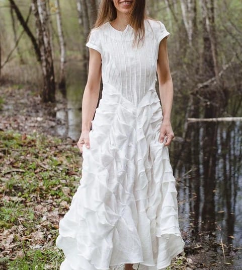 Linen haute couture unique cocktail dress