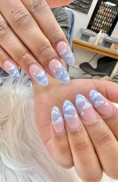 Blue Aura & Metallic Nail Design