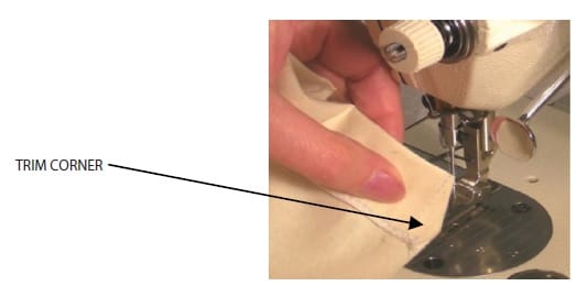 Trim surplus fabric from each pocket corner